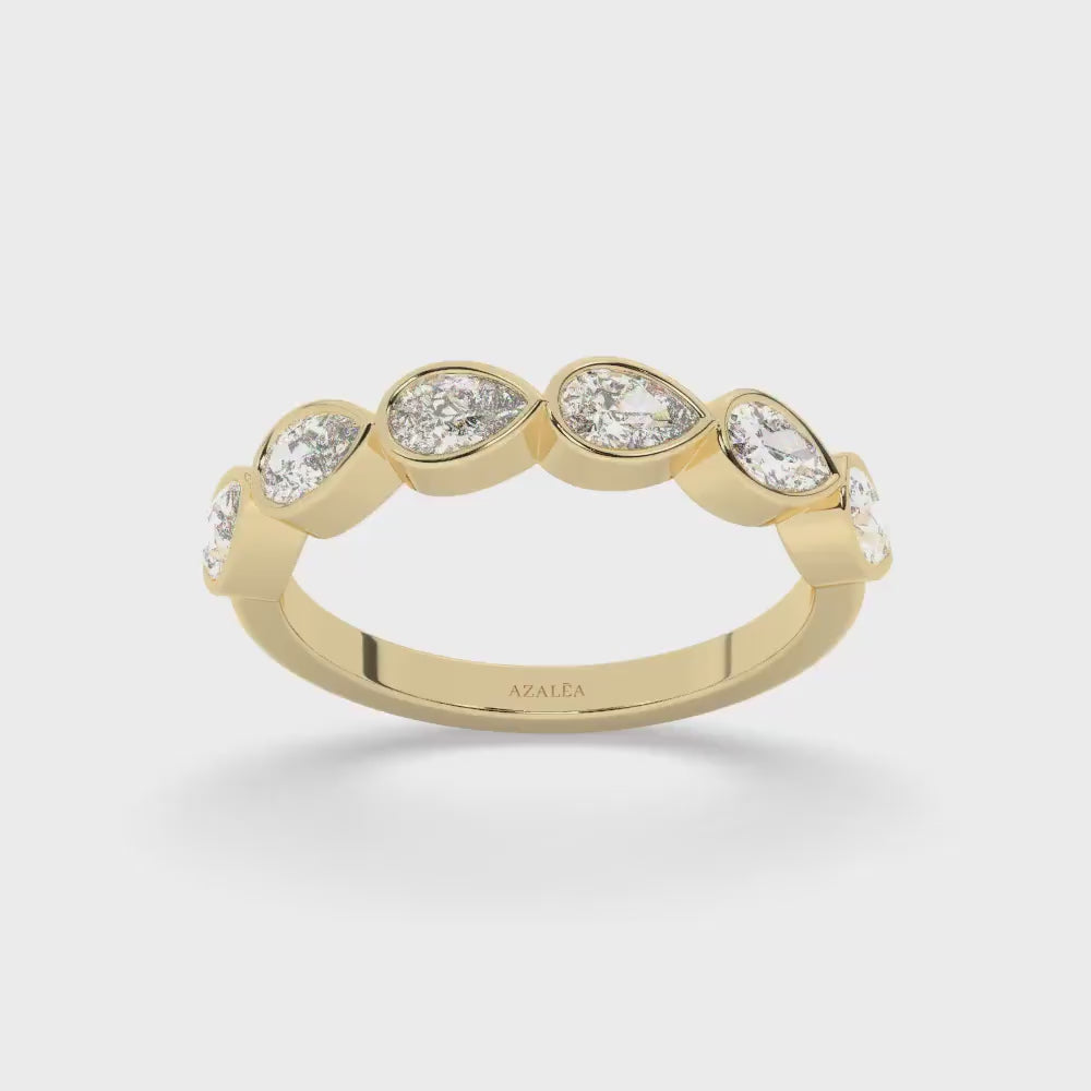 14k Gold Pear Diamond Bezel Half Eternity Wedding Band/ Anniversary Gift/ Promise Statement Ring/ Bridal Set/ Natural Lab Moissanite Options