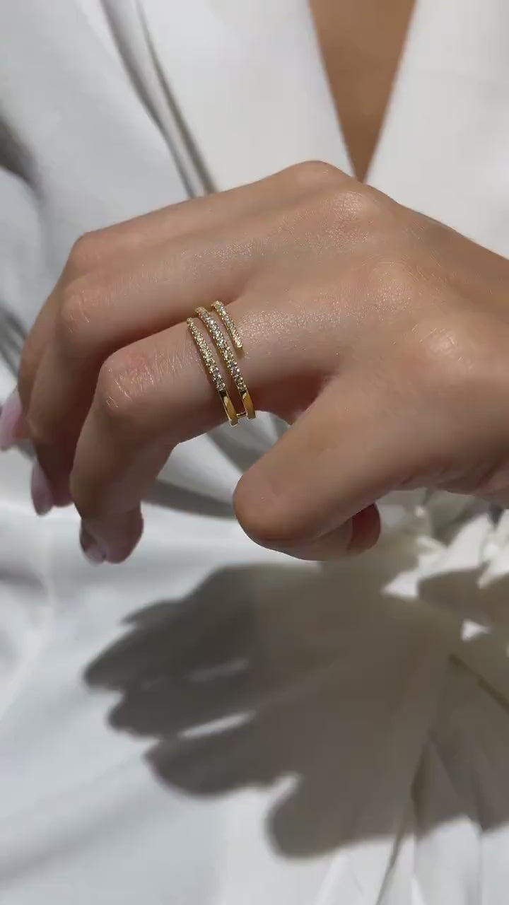 Diamond Spiral Cuff Ring / 14k Gold Spiral Diamond Cuff Ring / Anniversary Ring / Wedding Band / Stacking Ring / Bridal Gift / Birthday Gift