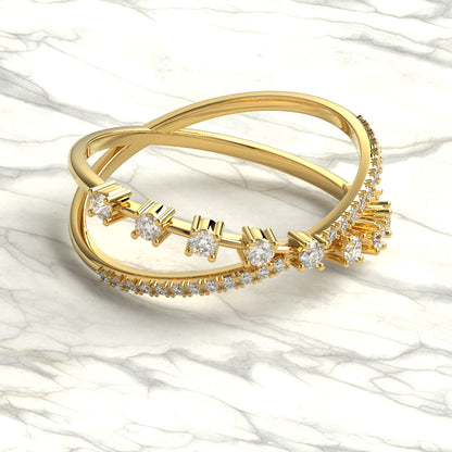 Prong Diamond Criss cross Wedding Band