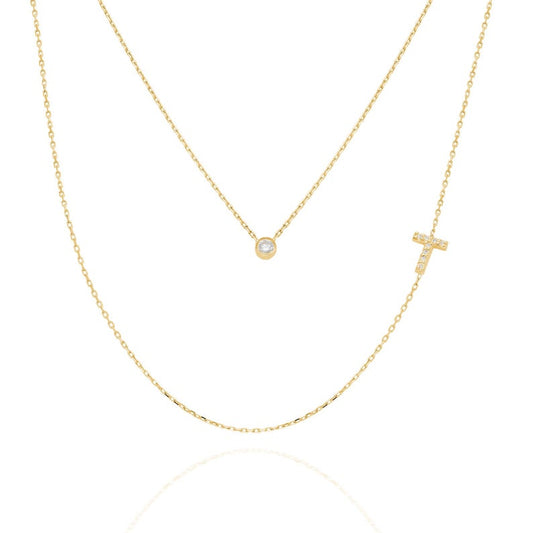 Bezel Diamond Initial Charm Necklace