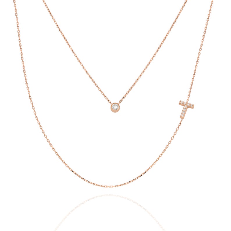 Bezel Diamond Initial Charm Necklace