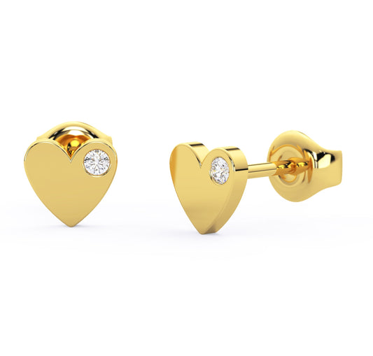 Dainty Gold and Diamond Heart Studs