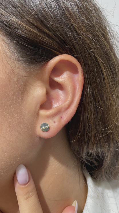 Diamond Bar Disc Stud Earrings
