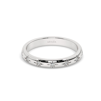 Engraved Star Diamond Stacking Ring