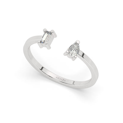 Pear and Baguette Diamond Cuff Stacking Ring