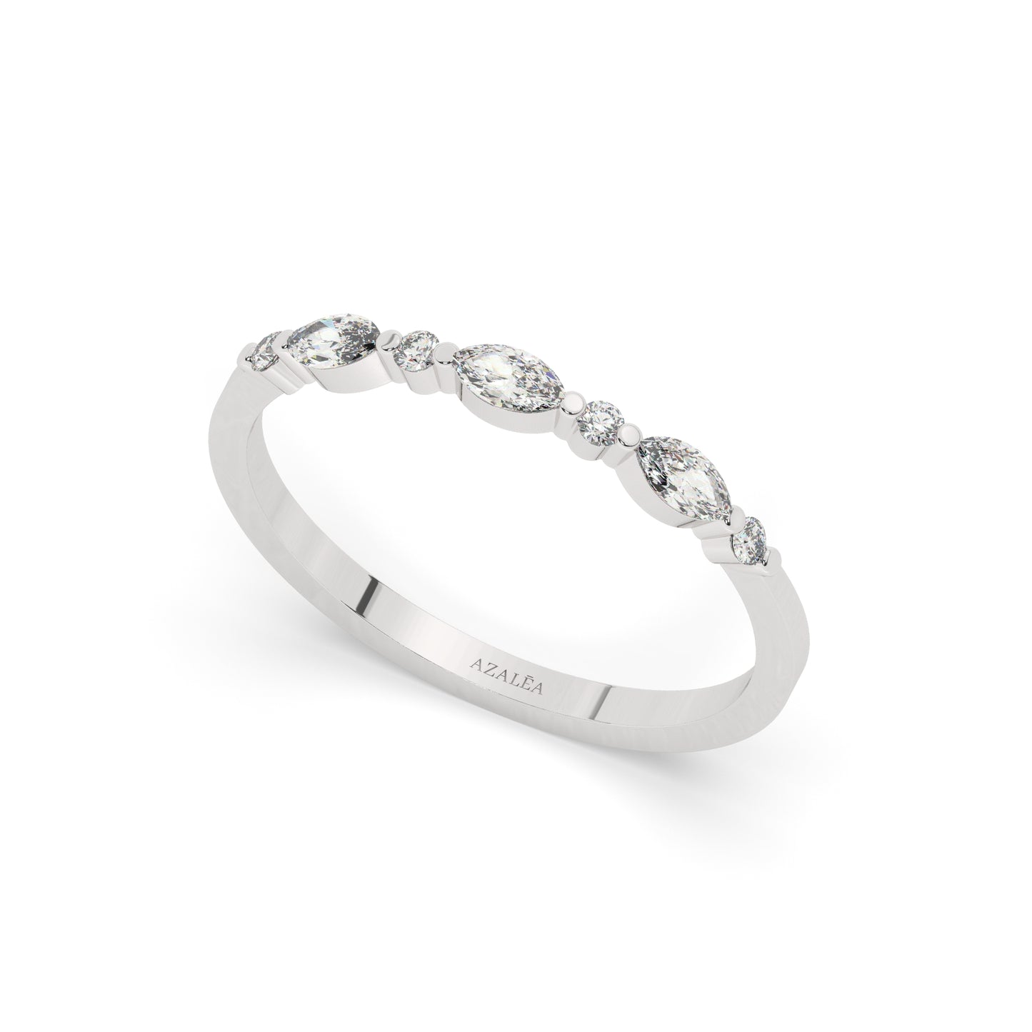 Gold Marquise and Round Diamond Wedding Ring