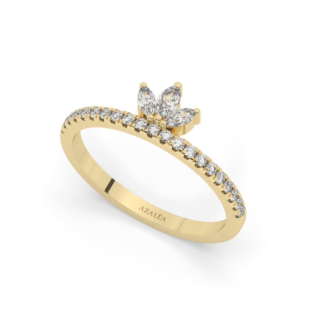 Lotus Marquise and Round Diamond Wedding Ring