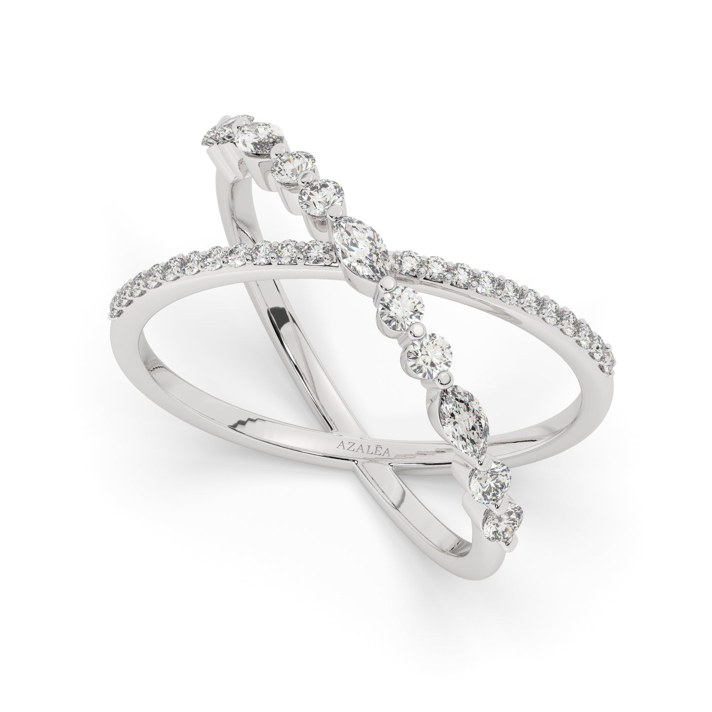 Gold Marquise and Round Diamond Criss cross Stacking Ring