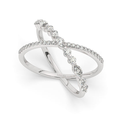 Gold Marquise and Round Diamond Criss cross Stacking Ring