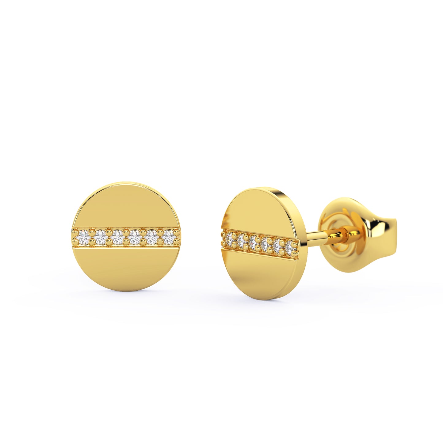 Diamond Bar Disc Stud Earrings