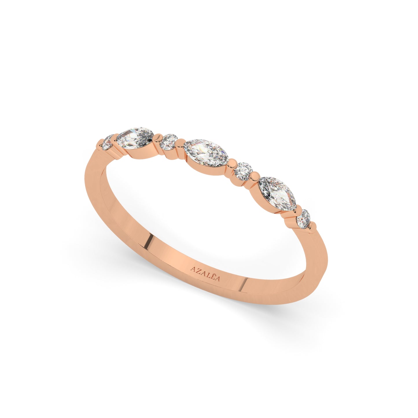 Gold Marquise and Round Diamond Wedding Ring