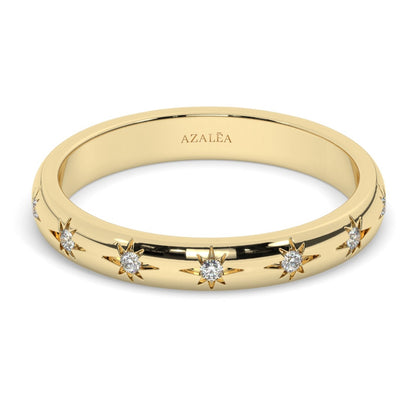 Engraved Star Diamond Stacking Ring