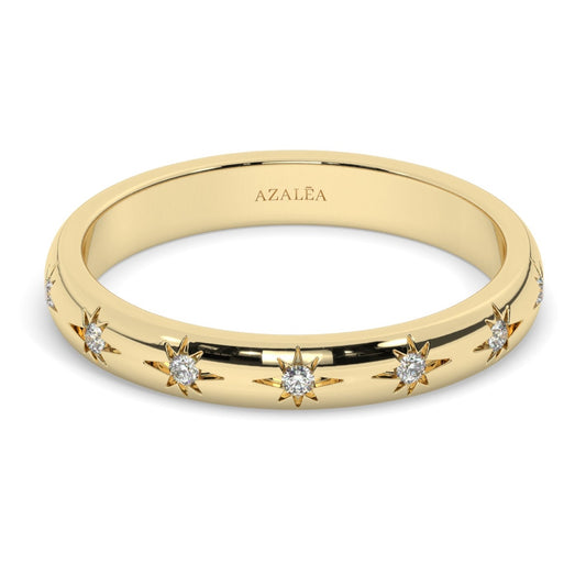 Engraved Star Diamond Stacking Ring