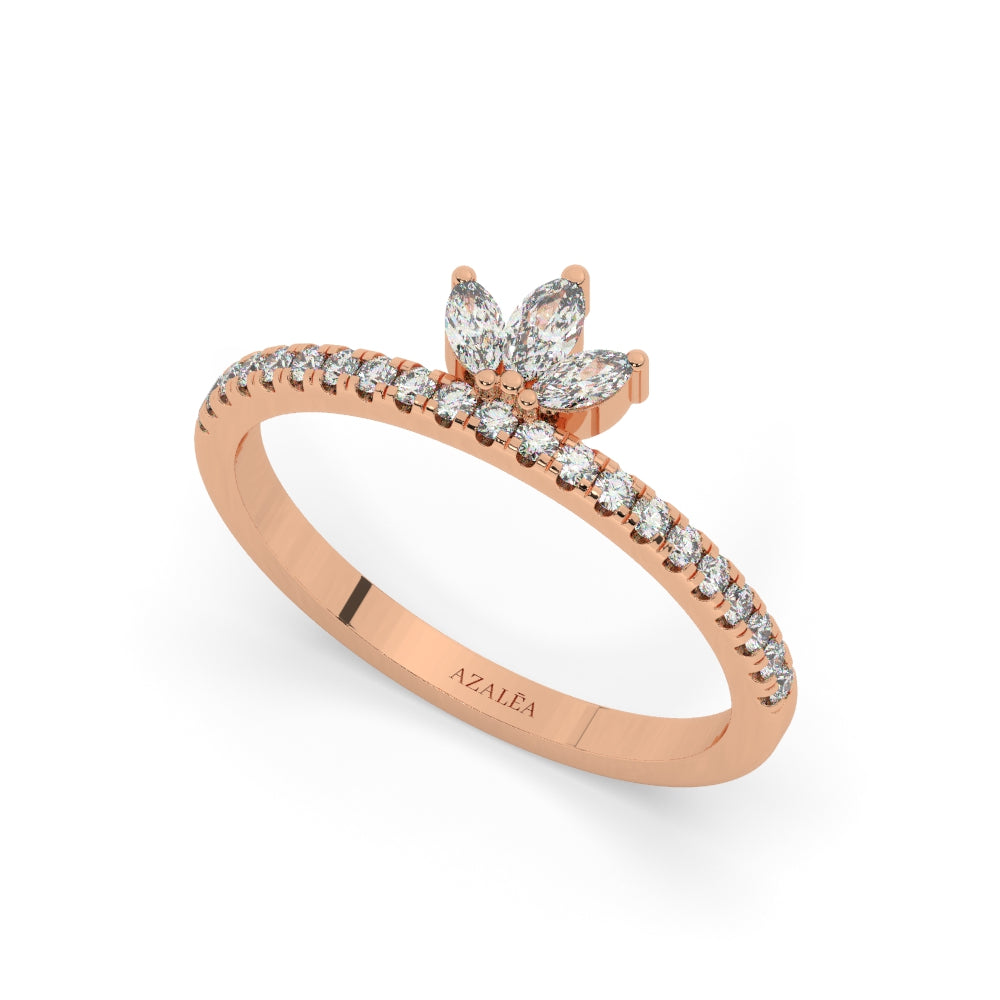 Lotus Marquise and Round Diamond Wedding Ring