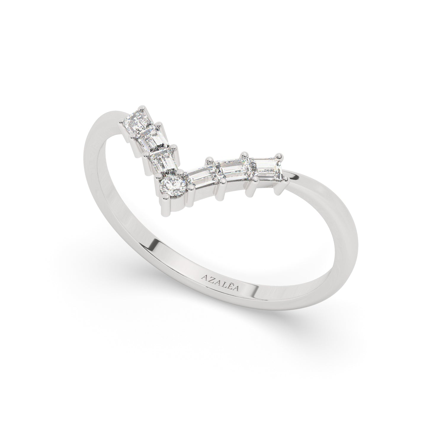 Gold Baguette Diamond Chevron Wedding Band
