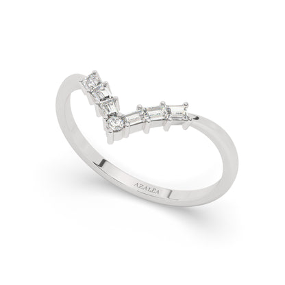 Gold Baguette Diamond Chevron Wedding Band