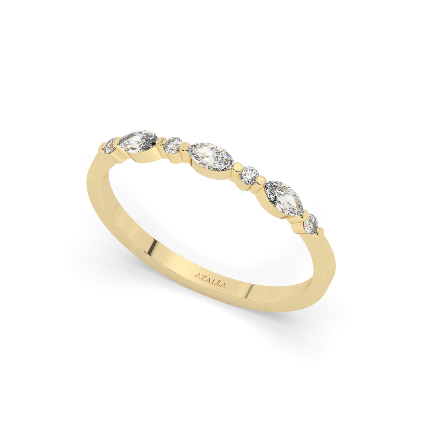 Gold Marquise and Round Diamond Wedding Ring