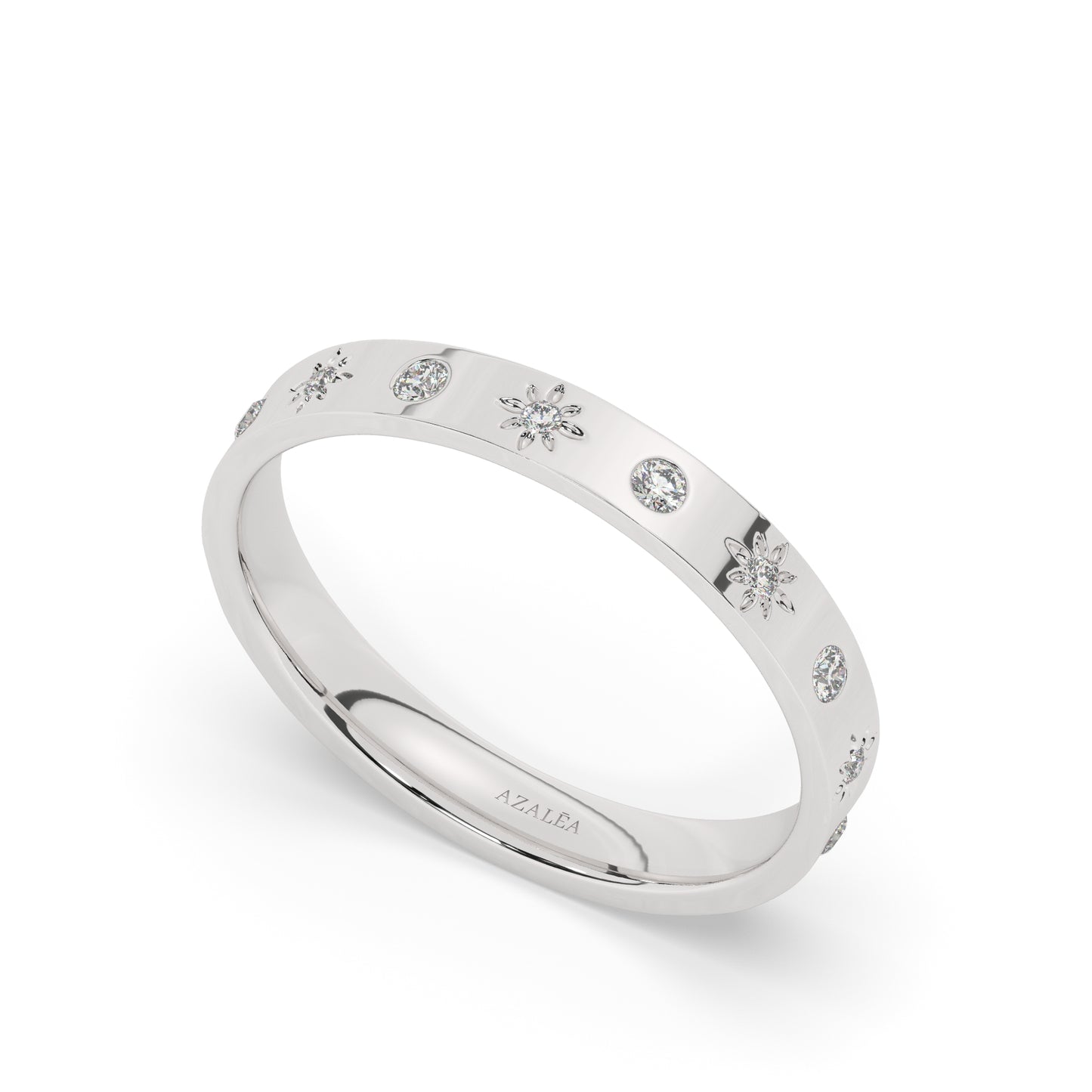 Engraved Star Accent Ring