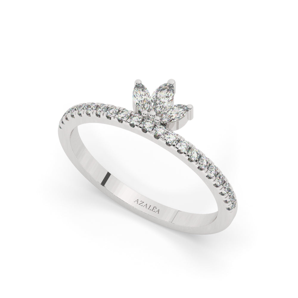 Lotus Marquise and Round Diamond Wedding Ring
