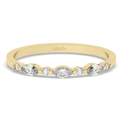 Gold Marquise and Round Diamond Wedding Ring