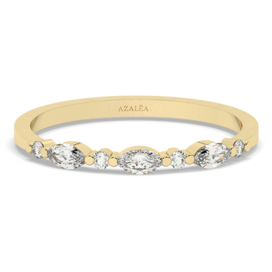 Gold Marquise and Round Diamond Wedding Ring