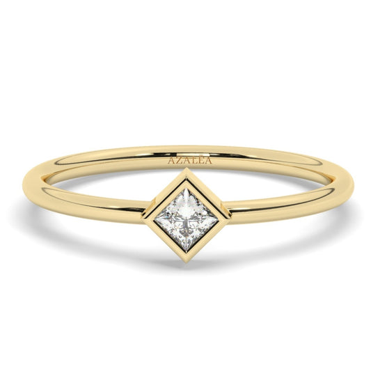 Gold Princess Cut Diamond Bezel Ring
