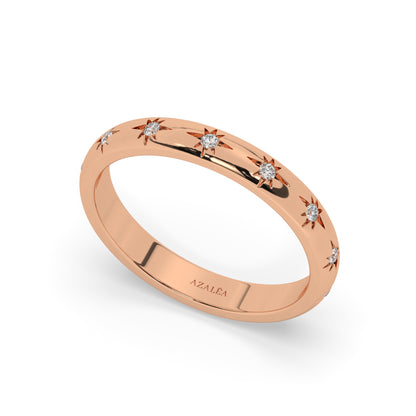 Engraved Star Diamond Stacking Ring