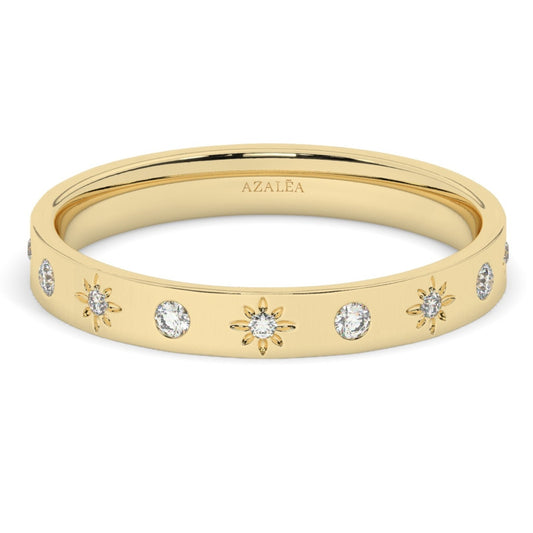 Engraved Star Accent Ring