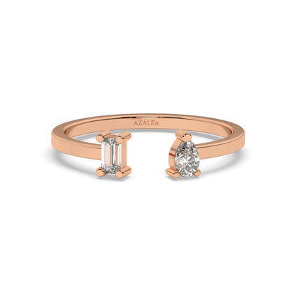 Pear and Baguette Diamond Cuff Stacking Ring