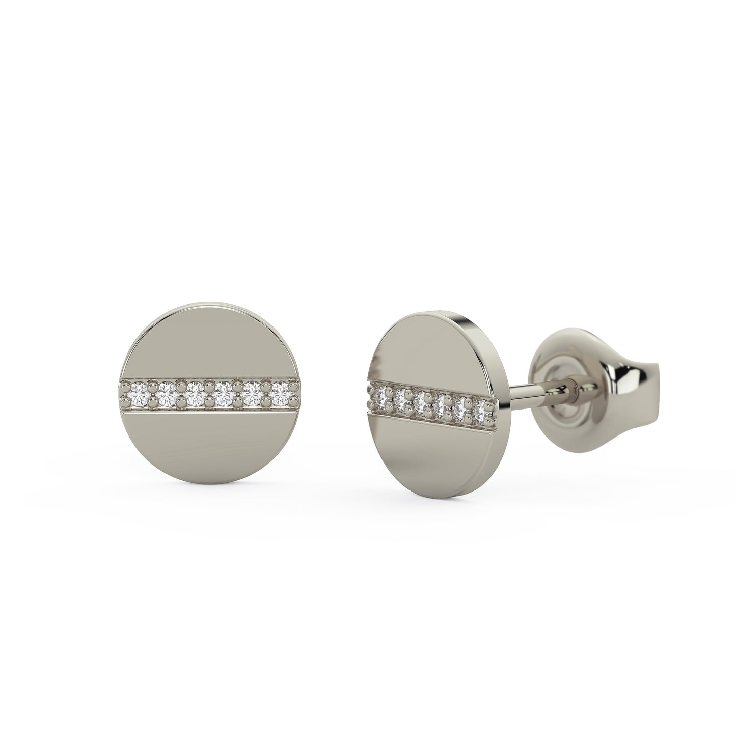 Diamond Bar Disc Stud Earrings