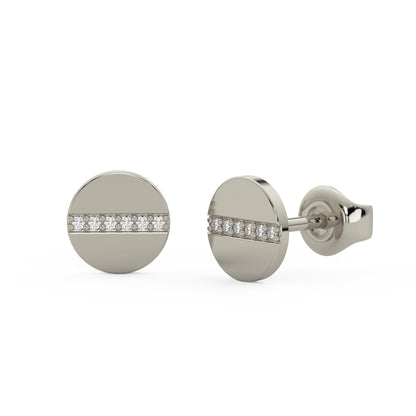 Diamond Bar Disc Stud Earrings