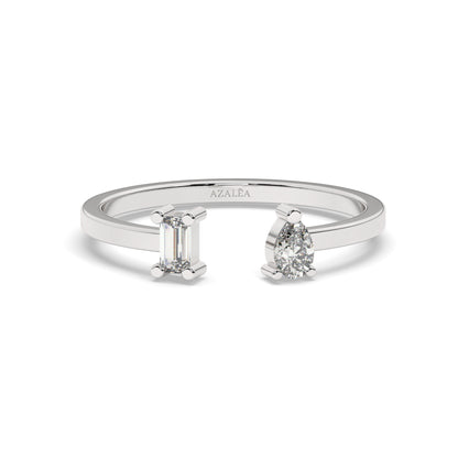 Pear and Baguette Diamond Cuff Stacking Ring