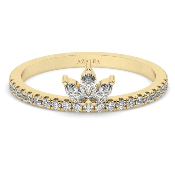 Lotus Marquise and Round Diamond Wedding Ring