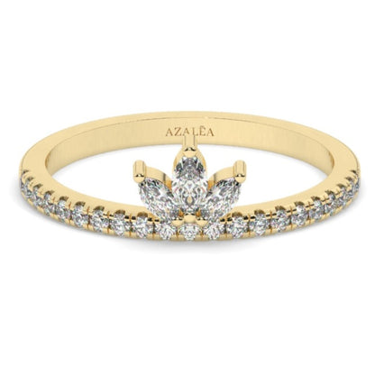 Lotus Marquise and Round Diamond Wedding Ring