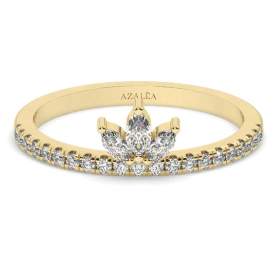 Lotus Marquise and Round Diamond Wedding Ring