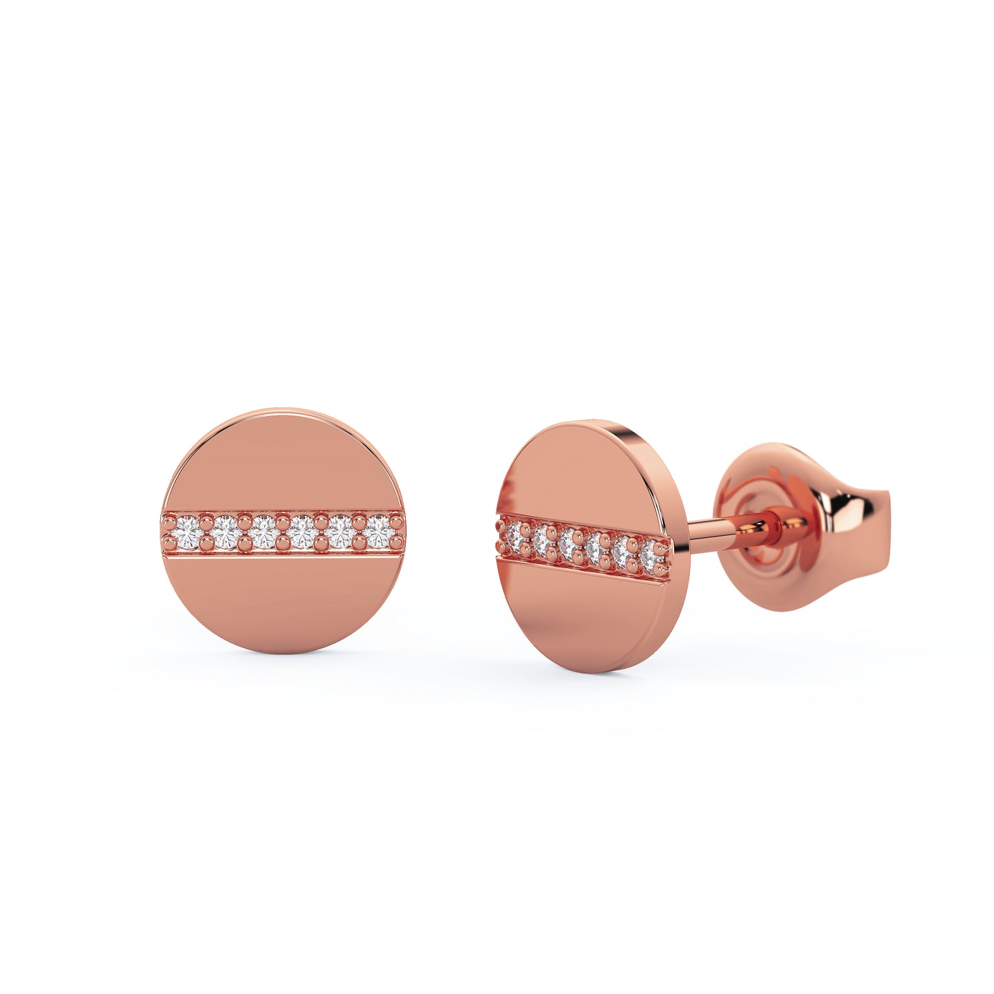 Diamond Bar Disc Stud Earrings