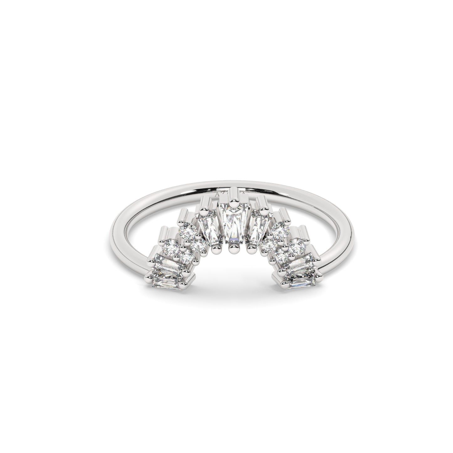 Curved Gold Baguette Round Diamond Wedding Band