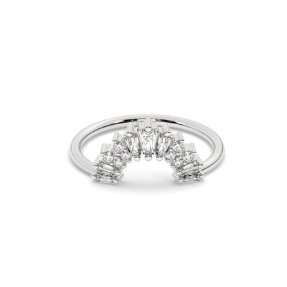Curved Gold Baguette Round Diamond Wedding Band