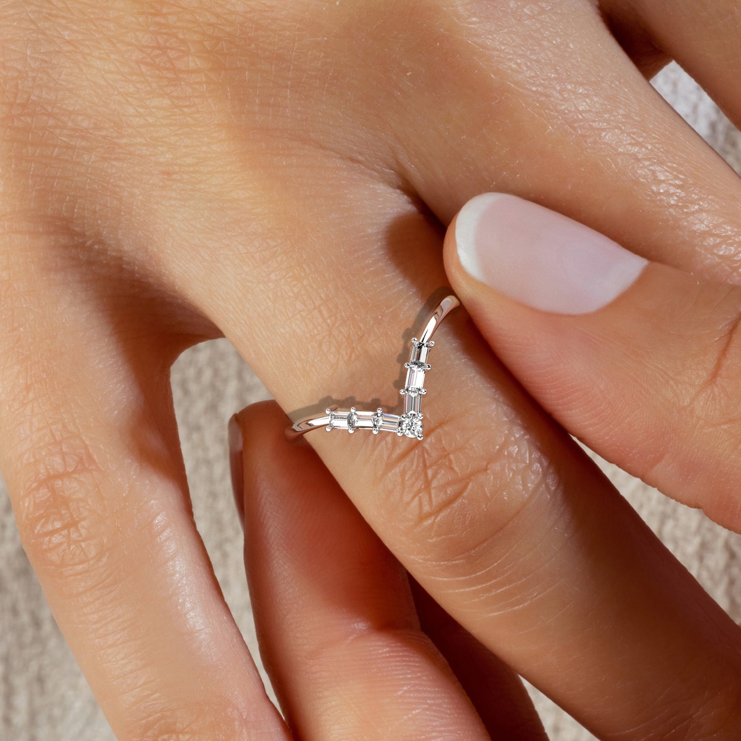 Gold Baguette Diamond Chevron Wedding Band