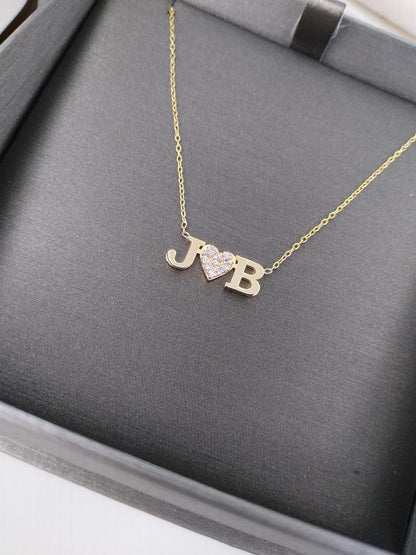 Diamond Double Letter Heart Necklace
