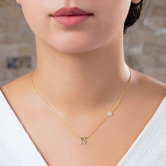 Diamond Disc Initial Charm Necklace