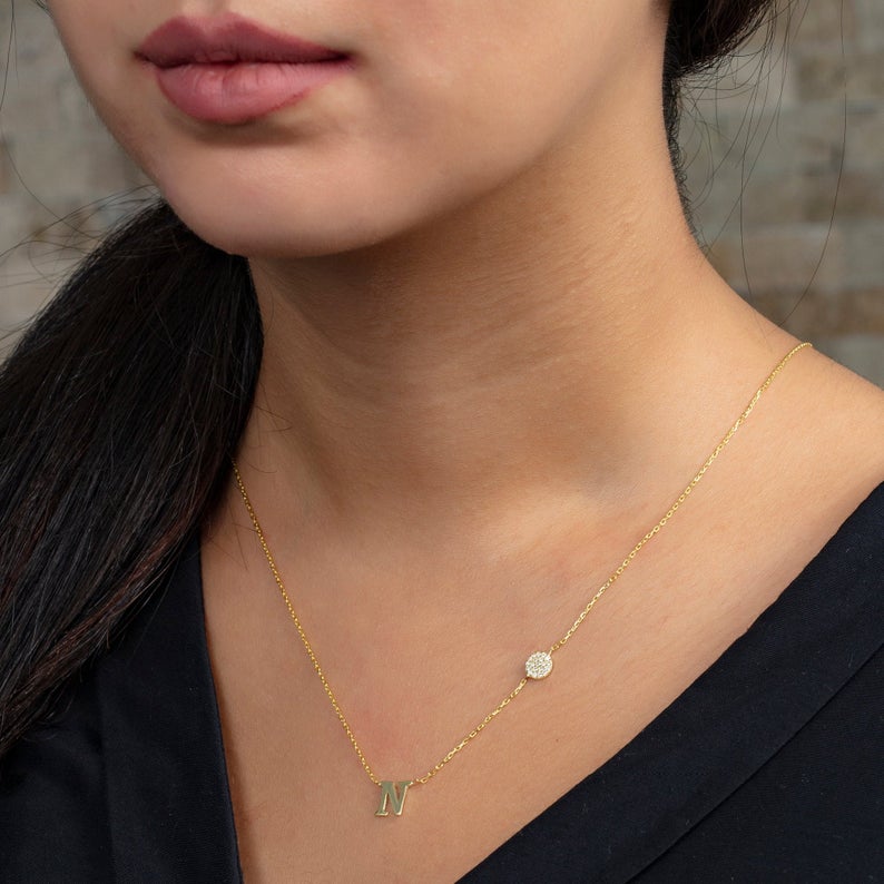 Diamond Disc Initial Charm Necklace