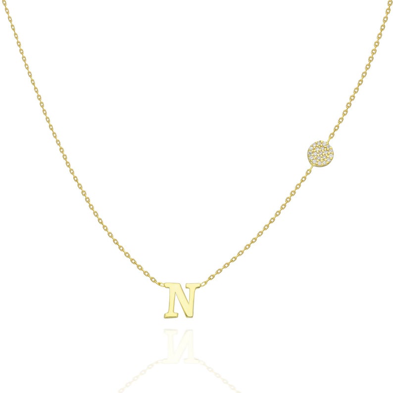 Diamond Disc Initial Charm Necklace