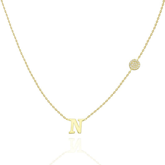 Diamond Disc Initial Charm Necklace
