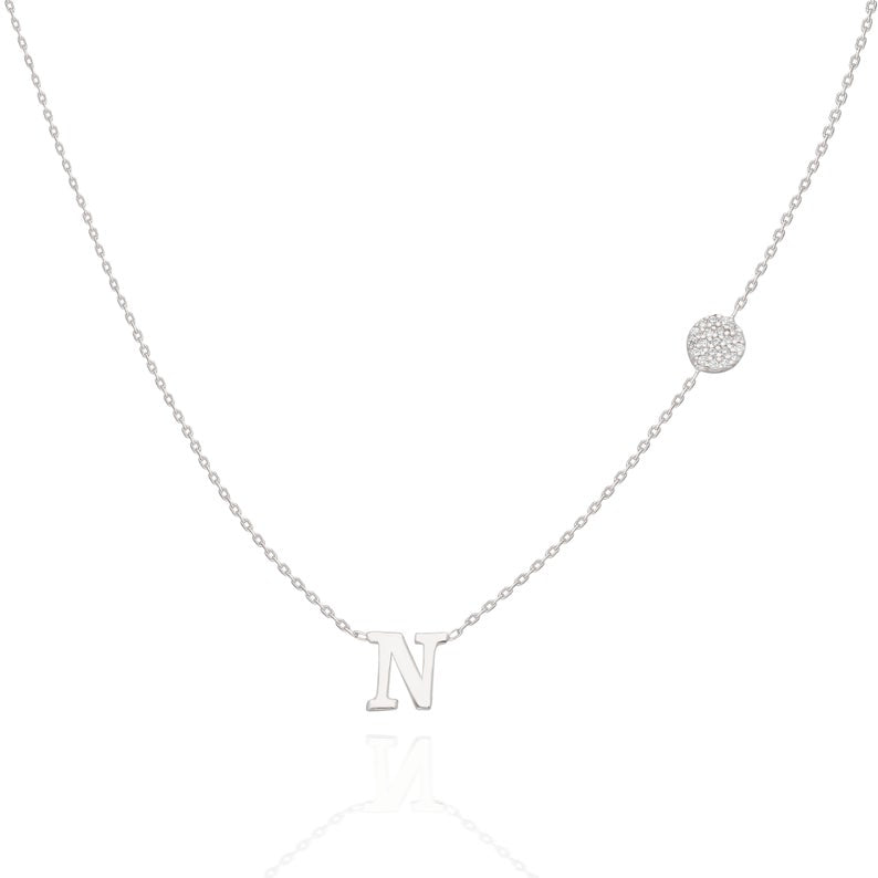 Diamond Disc Initial Charm Necklace