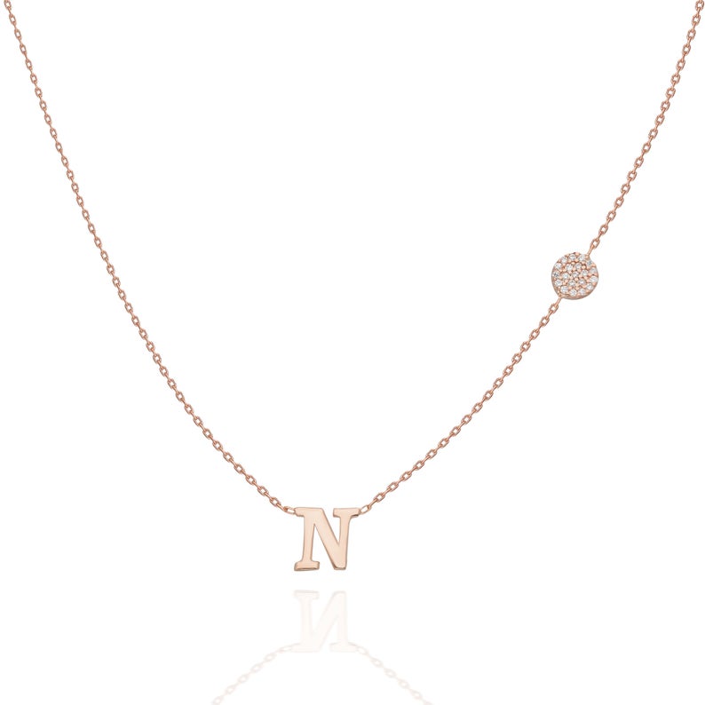Diamond Disc Initial Charm Necklace