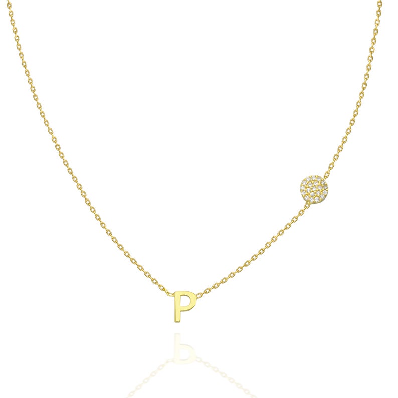 Diamond Disc Initial Charm Necklace