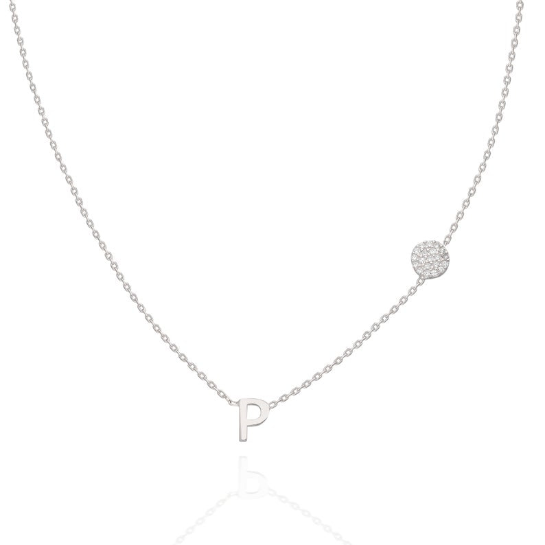 Diamond Disc Initial Charm Necklace