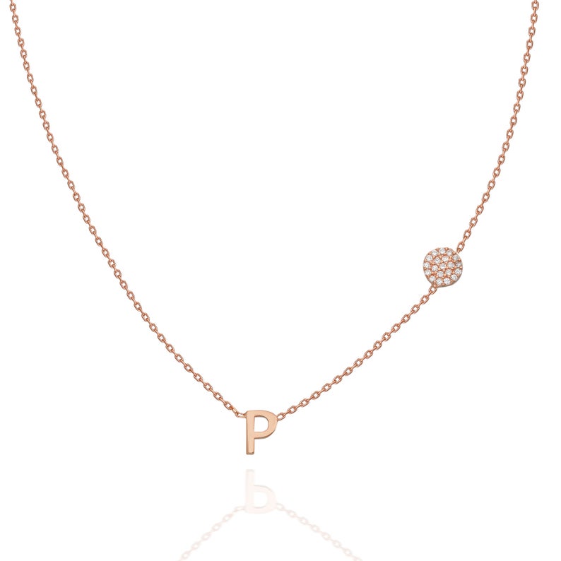 Diamond Disc Initial Charm Necklace