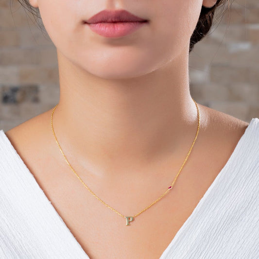 Personalized Birthstone Initial Necklace